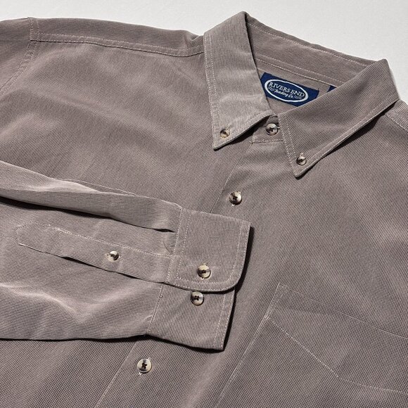 Rivers End Trading Co Micro Check Taupe Button-Up L Shirt Long Sleeve Microfiber - Picture 1 of 9